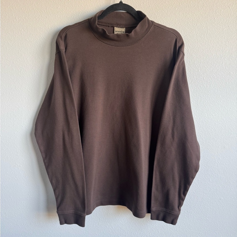 Scandia Men's Brown Mock Neck Longsleeve Shirt Neutral Fall Size Large Tall
